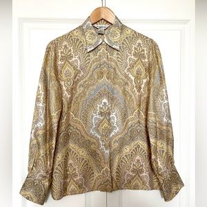 Vintage Brooks Brothers 100% Silk Button Front Blouse Size 8 Long Sleeve